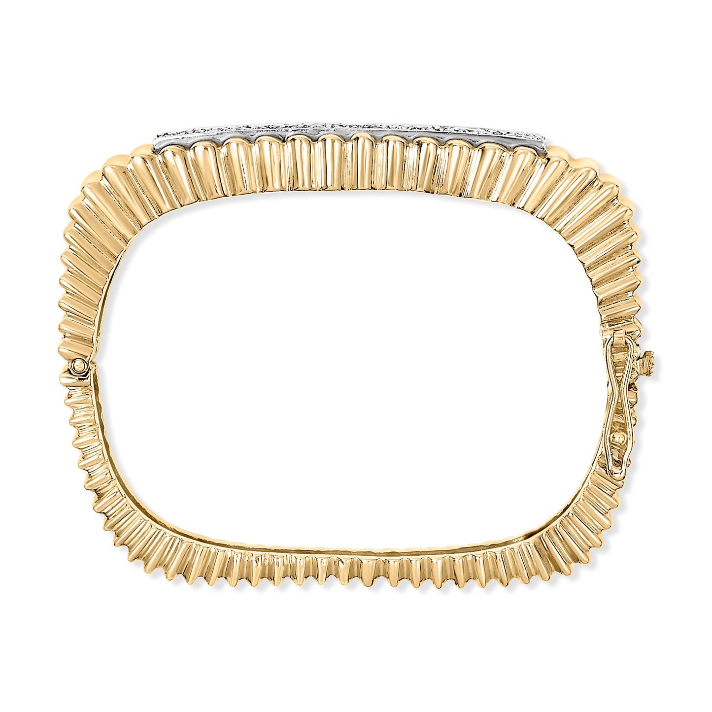 14K Yellow Gold 1 1/4 Cttw Diamond Ribbed Rounded Rectangle Bangle Bracelet (G-H Color, VS2-SI1 Clarity) - 7.75" Inches