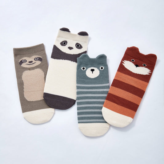 Critter Crew II- Organic- 4 Pairs of Stay-On Baby & Toddler Non-Slip Socks