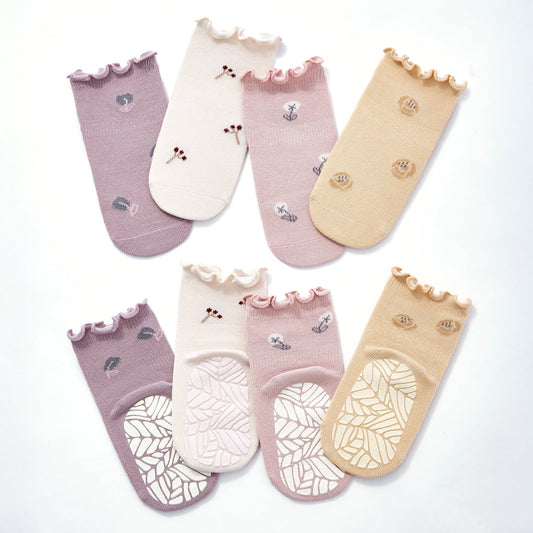 Socks Little Wonder Things- Organic- 4 Pairs of Stay-On Baby & Toddler Non-Slip Socks
