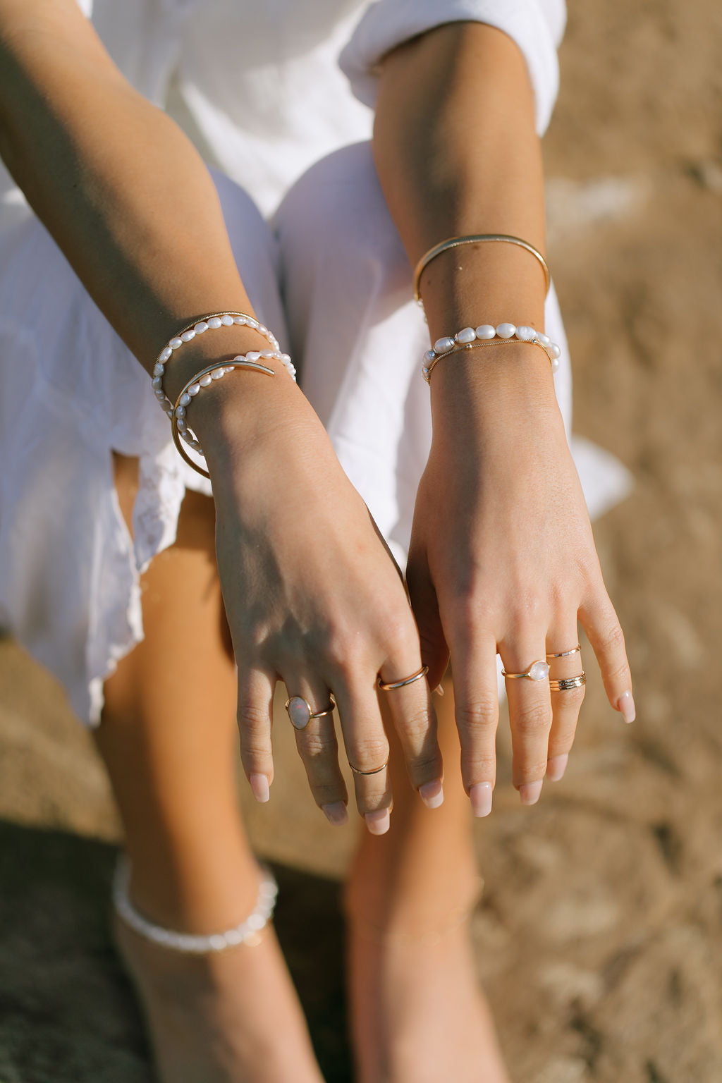 Gold Dainty White Pearl Bracelet - Maile