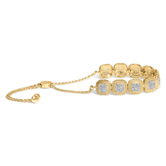 14k Yellow Gold Plated .925 Sterling 5/8 Cttw Diamond Composite Cushion Frame 4â€-10†Adjustable Bolo Bracelet (G-H Color, I1-I2 Clarity)