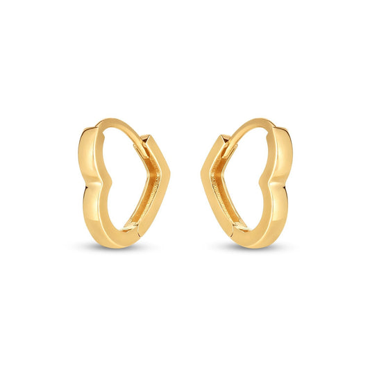 14k Yellow Gold Heart Huggie Hoops