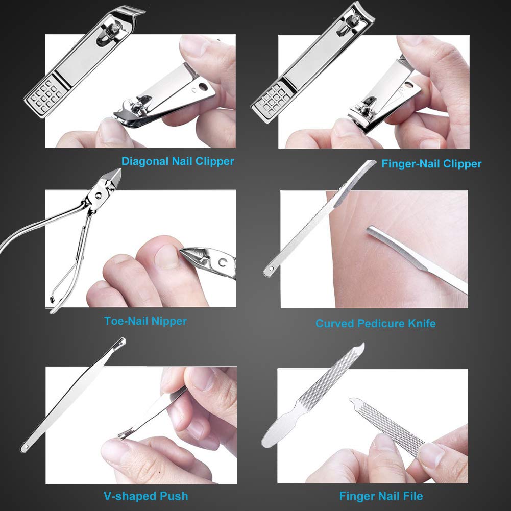 Nail Clippers Set Fingernail and Toenail Clipper Cutters, Manicure Pedicure Kit 18 Pieces Stainless Steel, with Luxurious Travel Case