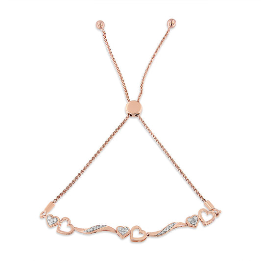 14K Rose Gold Plated .925 Sterling Silver 1/10 Cttw Diamond Wave and Hearts 4â€-10†Adjustable Bolo Bracelet (I-J Color, I3 Clarity)