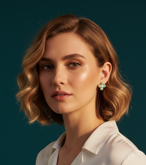 Turquoise Pearl Glory Cross Stud Earrings
