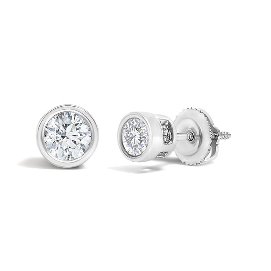 14K White Gold 1/2 Cttw Lab Grown Diamond Bezel Solitaire Stud Earrings