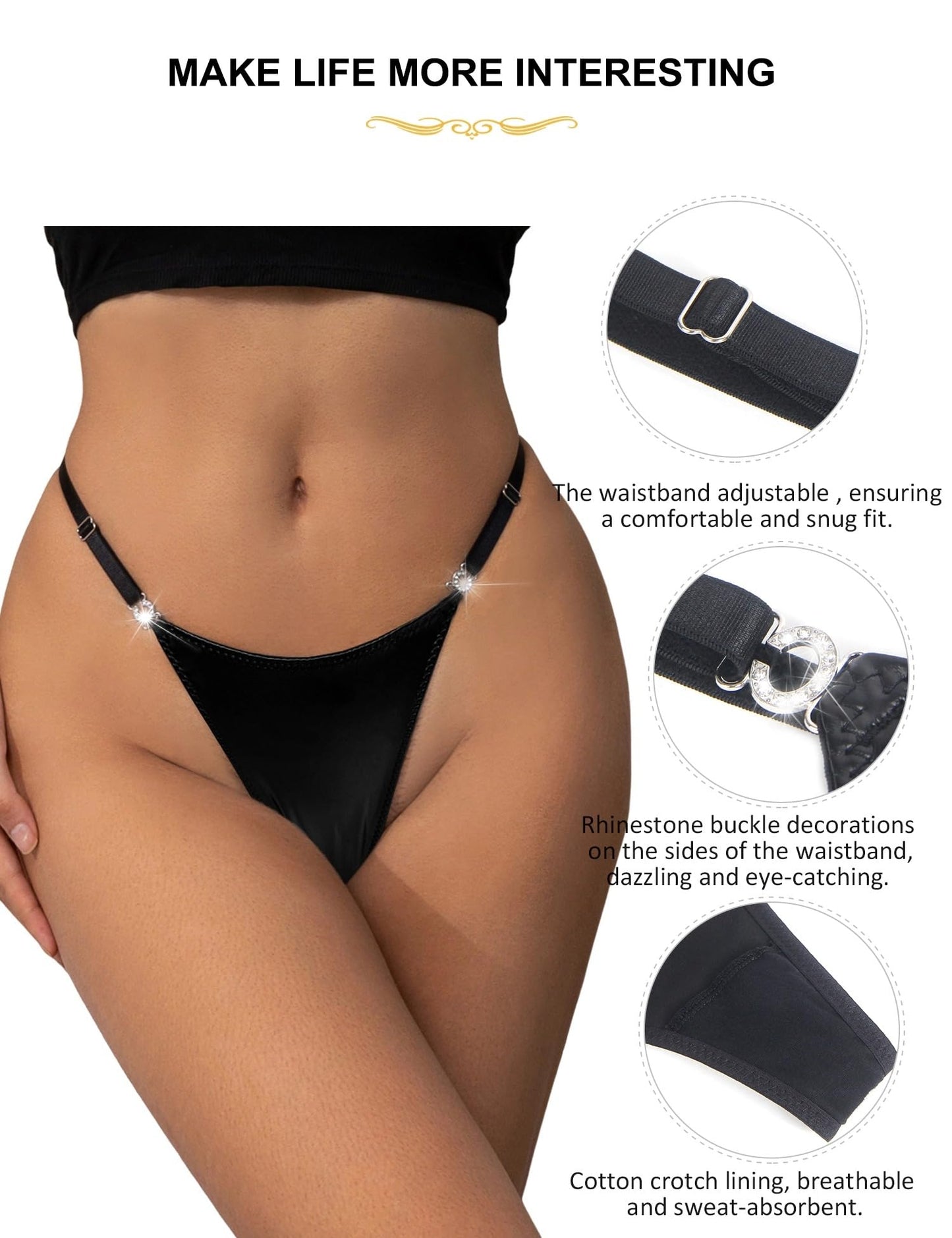 G-String Thongs for Women Sexy Underwear Adjustable String Thong T-Back Bikini Panties Cotton Crotch Underpants