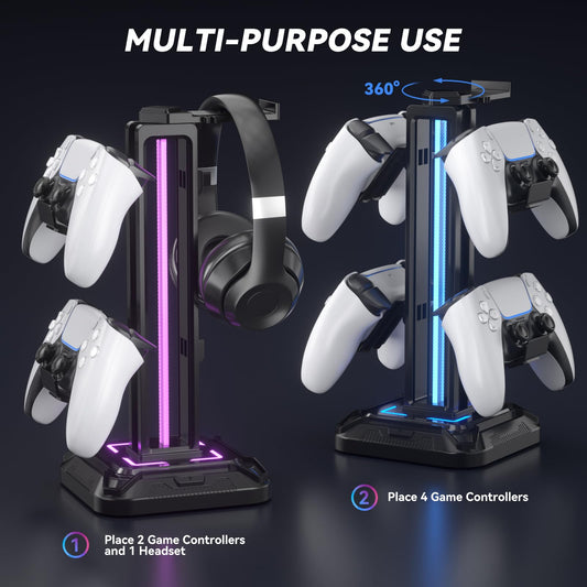 Headset Stand with 9 Light Modes - Controller Holder for Desk