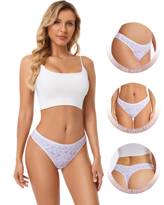 Women's Breathable Cotton Thong Panties Pack of 6