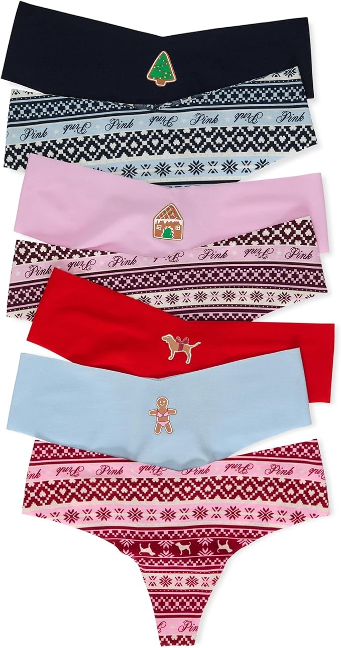 Victoria's Secret PINK Women's No Show Thong Underwear, Panties for Women, Multi Pack (XS-XXL)