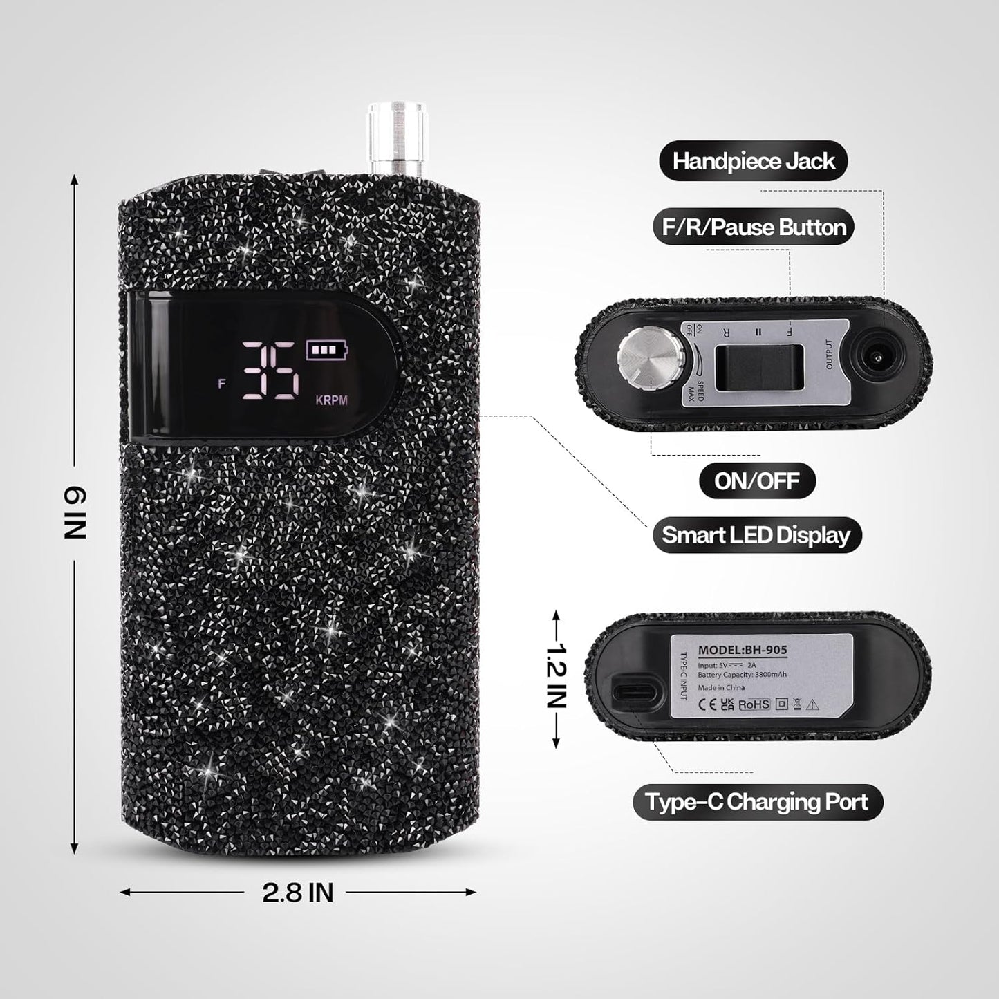 Crown Nail Lamp & Wand Nail Drill Bundle – Black Diamond