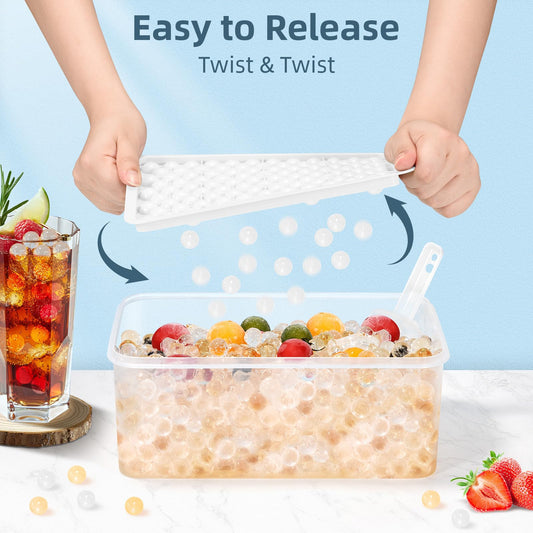 Mini Ice Cube Trays, Small Tiny Round Pebble Crushed Nugget Ice Trays for Freezer with Lid - Chilling Drinks Coffee Juice 4 Pack/0.55In