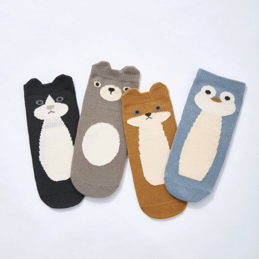 Socks Critter Crew- Organic- 4 Pairs of Stay-On Baby & Toddler Non-Slip Socks