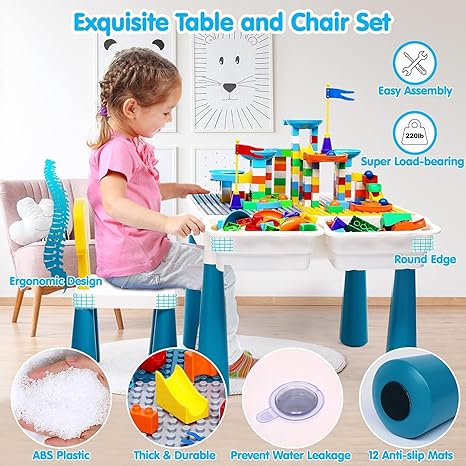 Kids Activity Table Toddlers With 2Chairs Set and 152Pcs Large Marble Play Water Tables Sand Tables