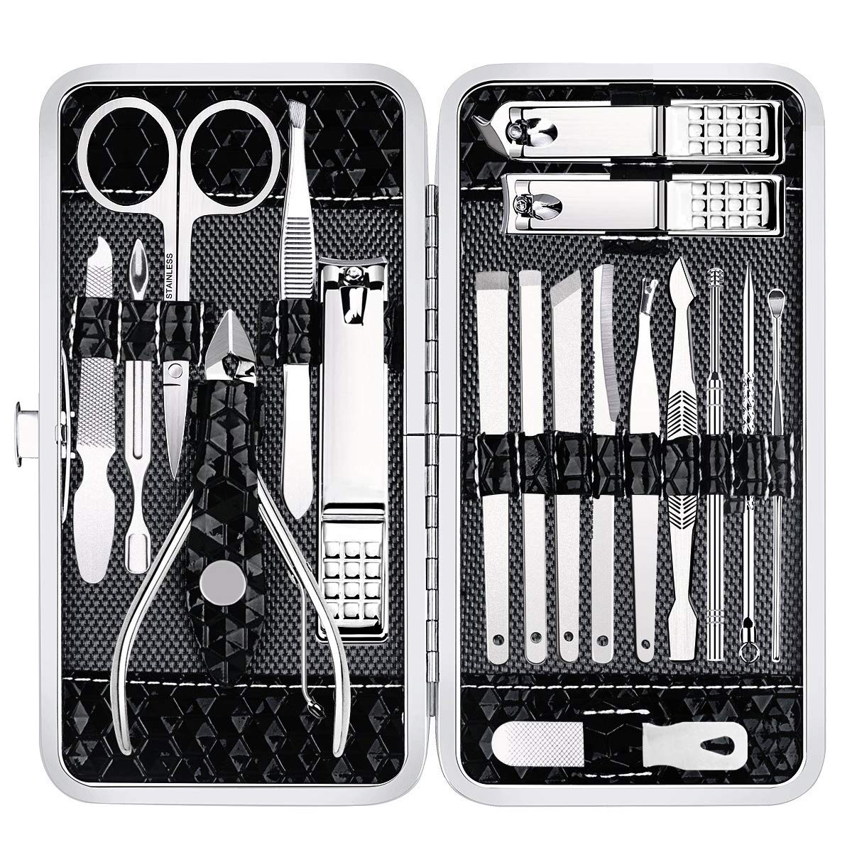 Nail Clippers Set Fingernail and Toenail Clipper Cutters, Manicure Pedicure Kit 18 Pieces Stainless Steel, with Luxurious Travel Case