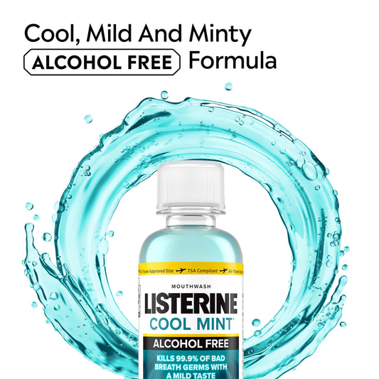 Listerine Zero Alcohol Mouthwash, Less Intense Alcohol-Free Oral Care Formula for Bad Breath, Cool Mint Flavor