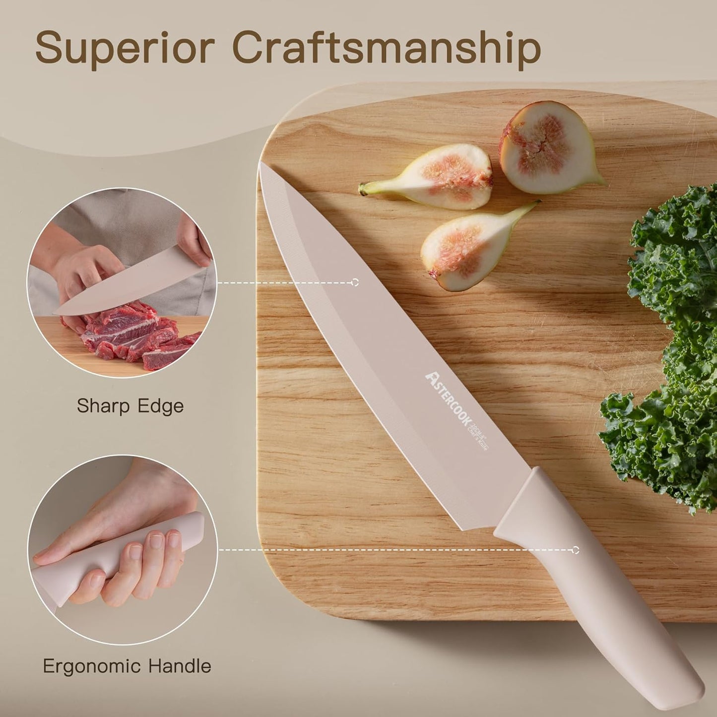 Knife Set, 13 Pieces Kitchen Knives Set with Healthy Anti-Rust Coating, Dishwasher Safe, Stainless Steel Chef Knife Sets with 6 Blade Guards