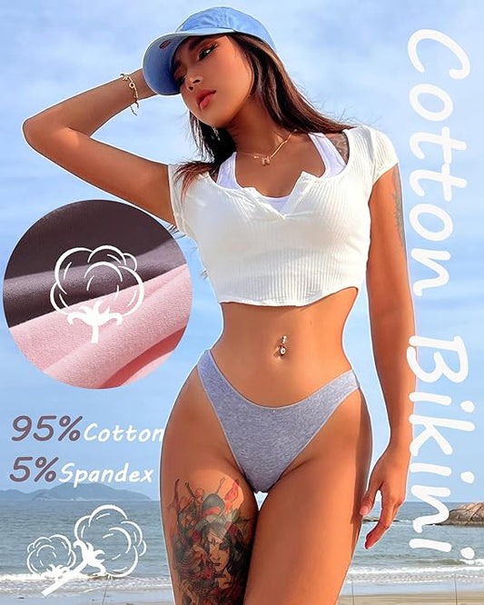 6 Pack Cotton Underwear for Women Cute Low Rise Bikini Panties High Cut Breathable Sexy Hipster Womens Cheeky