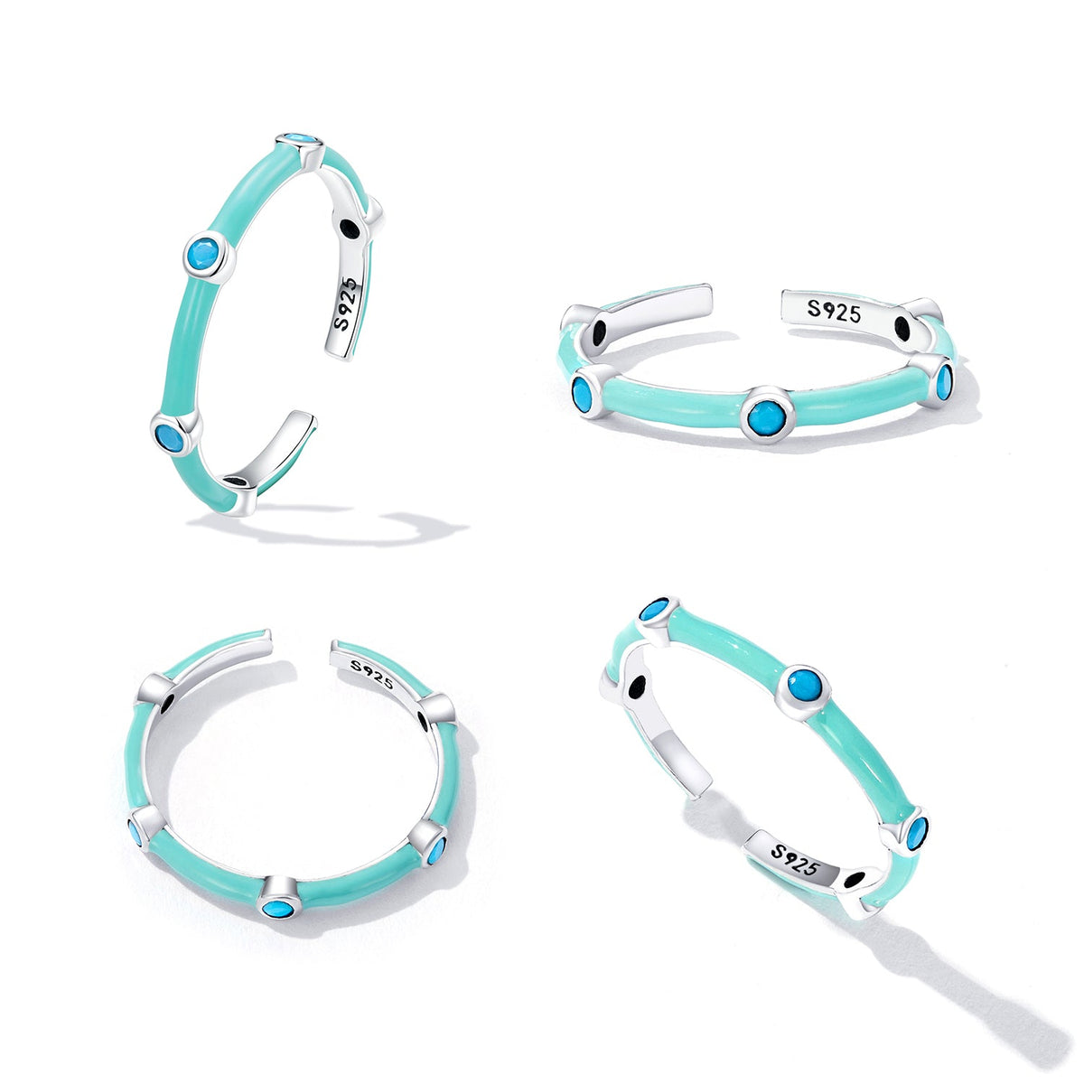 925 Sterling Silver Turquoise Enamel Oxidized Ring