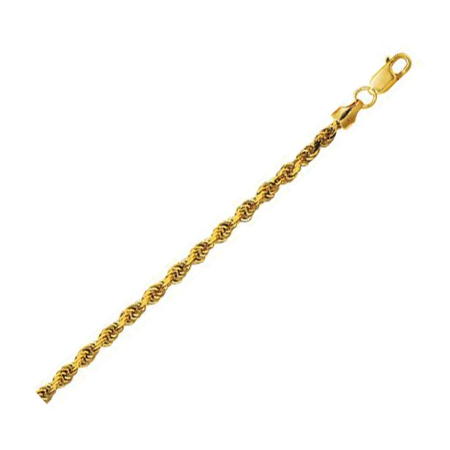 14K Yellow Gold Hollow Diamond Necklace Cut Rope Chain (3.20 mm)