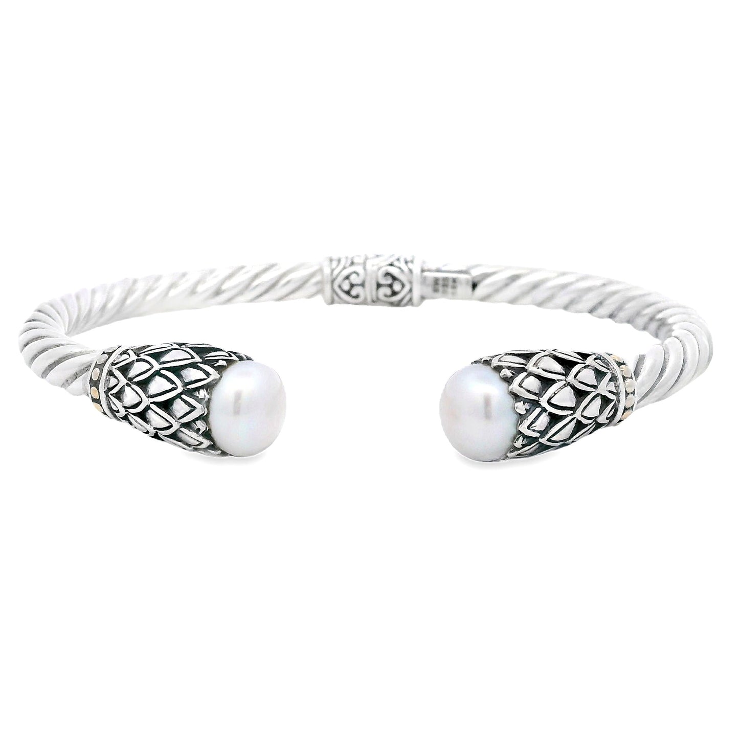 Pearl Bangle Bracelet Sterling Silver 18KT Gold