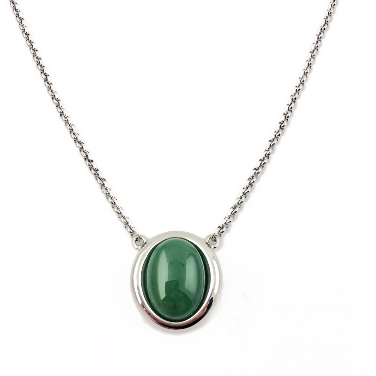 Nephrite Jade Cabochon Stainless Steel Pendant Necklace