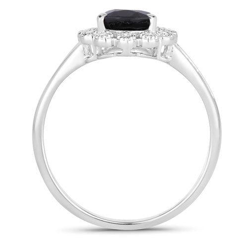 1.46 Carat Genuine Blue Sapphire and White Diamond 14K White Gold Ring
