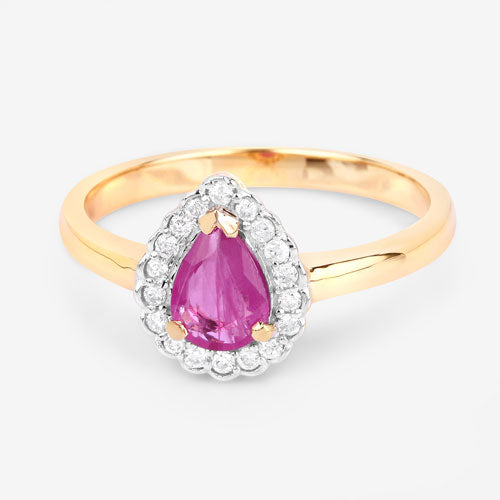 0.94 Carat Genuine Ruby and White Diamond 14K Yellow Gold Ring