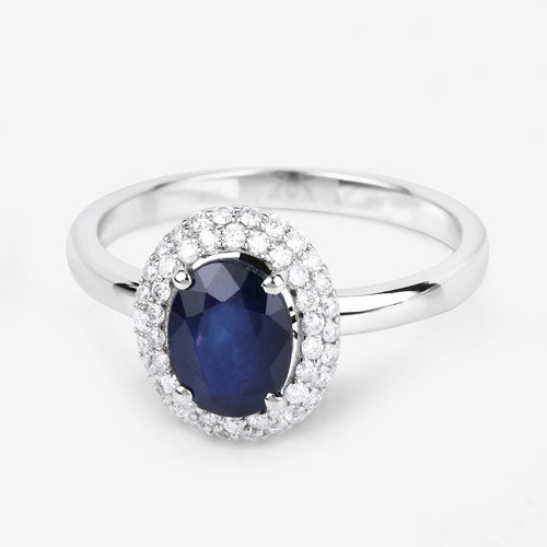 1.84 Carat Genuine Blue Sapphire and White Diamond 14K White Gold Ring