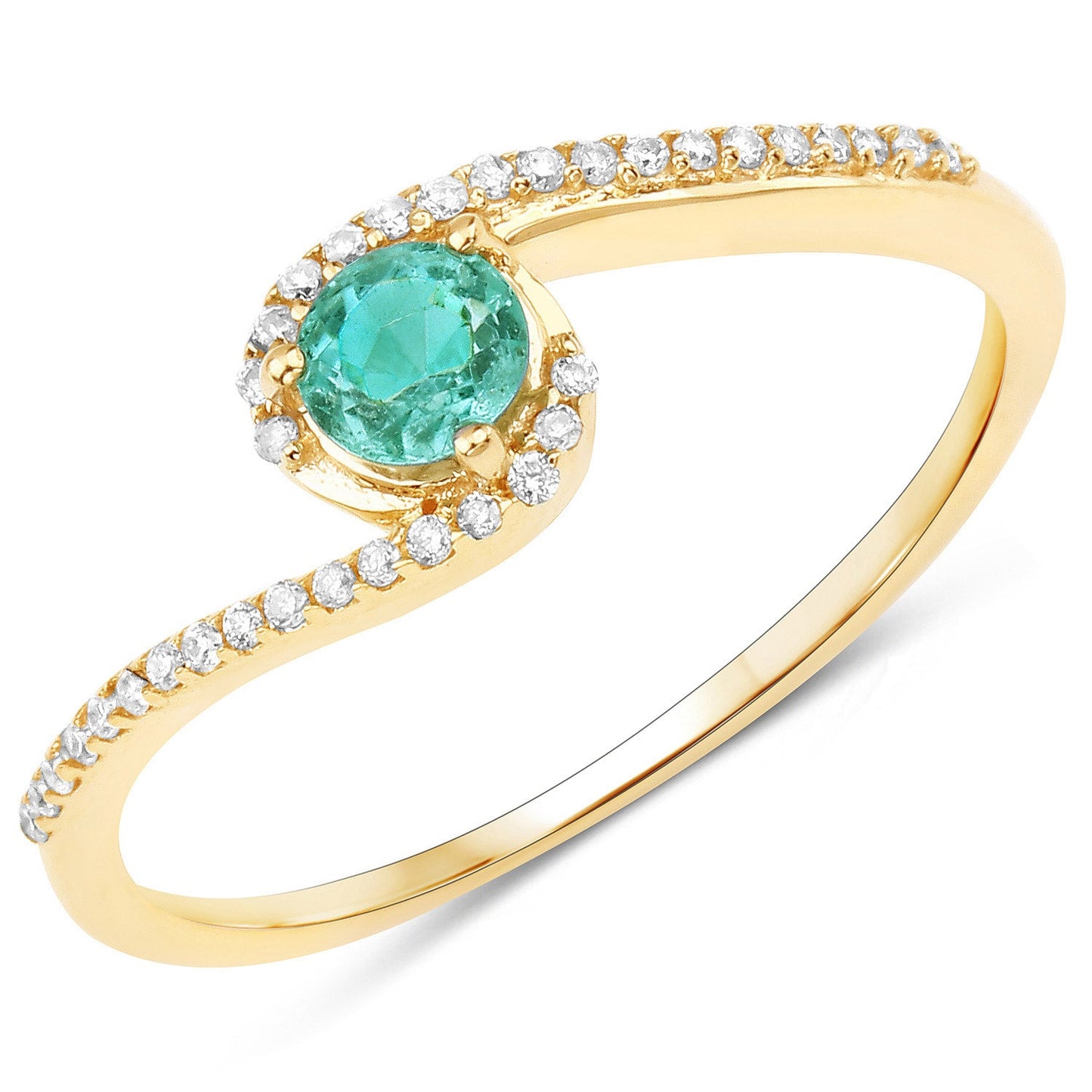 0.33 Carat Genuine Zambian Emerald and White Diamond 14K Yellow Gold Ring