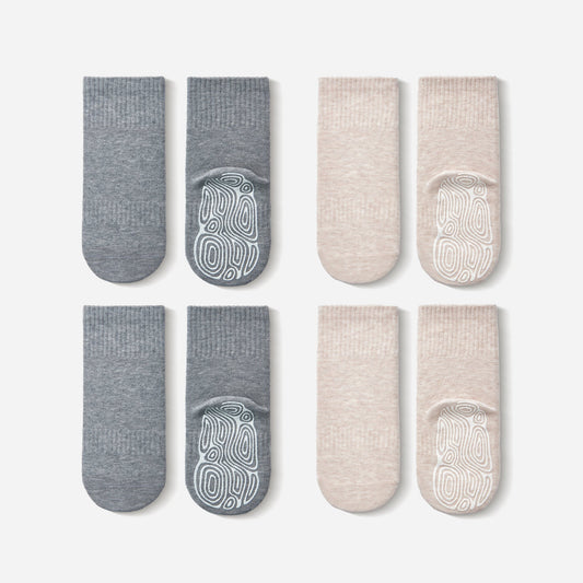 Organic Cotton Socks- Beige & Grey- 4 Pairs of Stay-On Baby & Toddler Non-Slip Socks