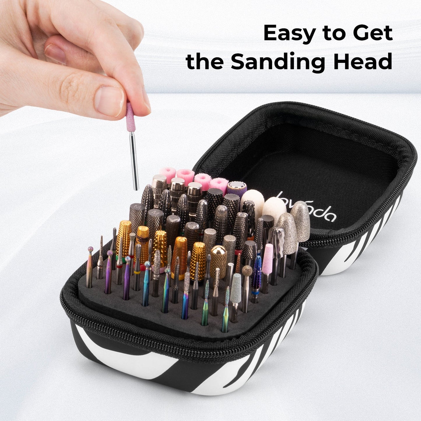 Nail Drill Bit Holder Case – Zebra Print – 64-Hole Dustproof