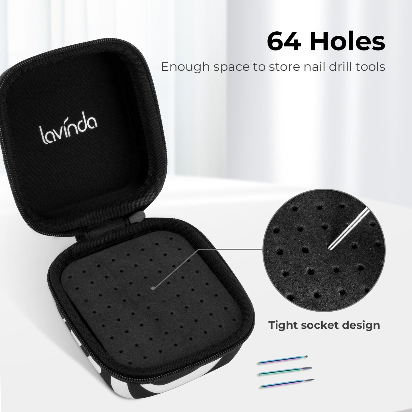 Nail Drill Bit Holder Case – Zebra Print – 64-Hole Dustproof
