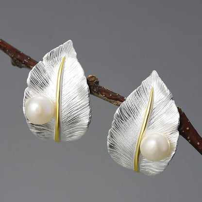 Pearl Leaf Earrings
