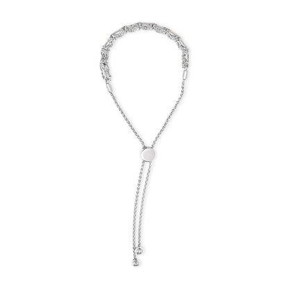 .925 Sterling Silver 1.0 Cttw Diamond X Link Bolo Bracelet