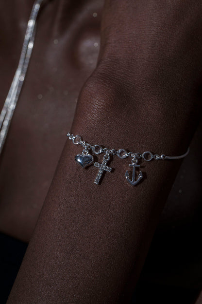 Trinity- Heart, Cross, Anchor Bracelet/ Anklet with Crystals