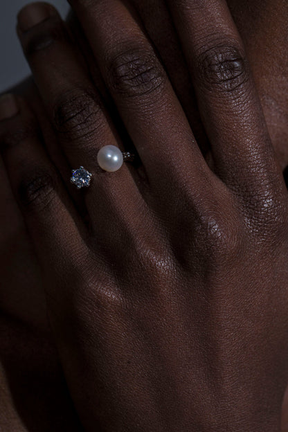 Nature's Elegance Branch Ring with Diamond & Pearl