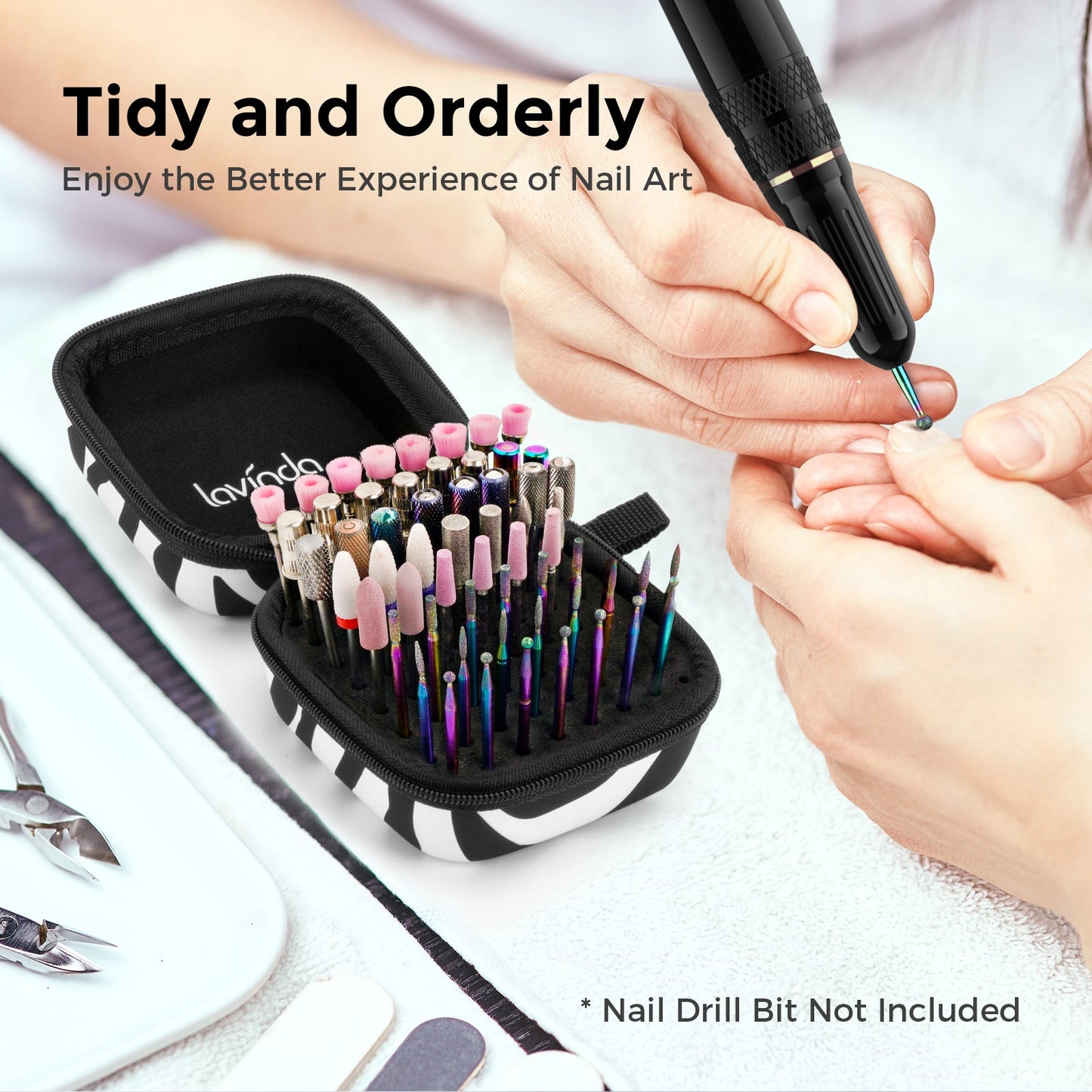 Nail Drill Bit Holder Case – Zebra Print – 64-Hole Dustproof