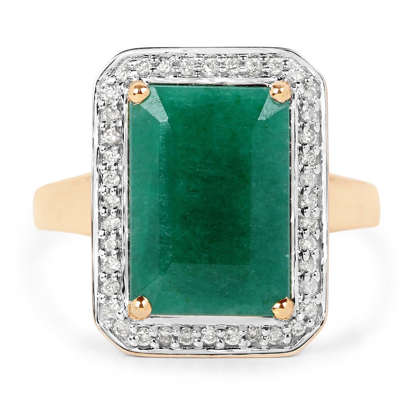 5.71 Carat Dyed Emerald and White Diamond 14K Yellow Gold Ring