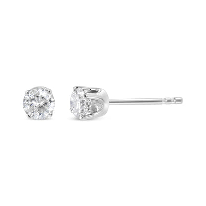 14K White Gold 1/3 Cttw Round Brilliant-Cut Near Colorless Diamond Classic 4-Prong Stud Earrings (J-K Color, I1-I2 Clarity)