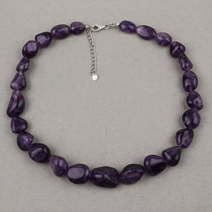 Amethyst Beaded Necklace, Genuine Raw Amethyst Beads Necklace for Women in Sterling Silver, February Birthstone Necklace, Gift for Mom