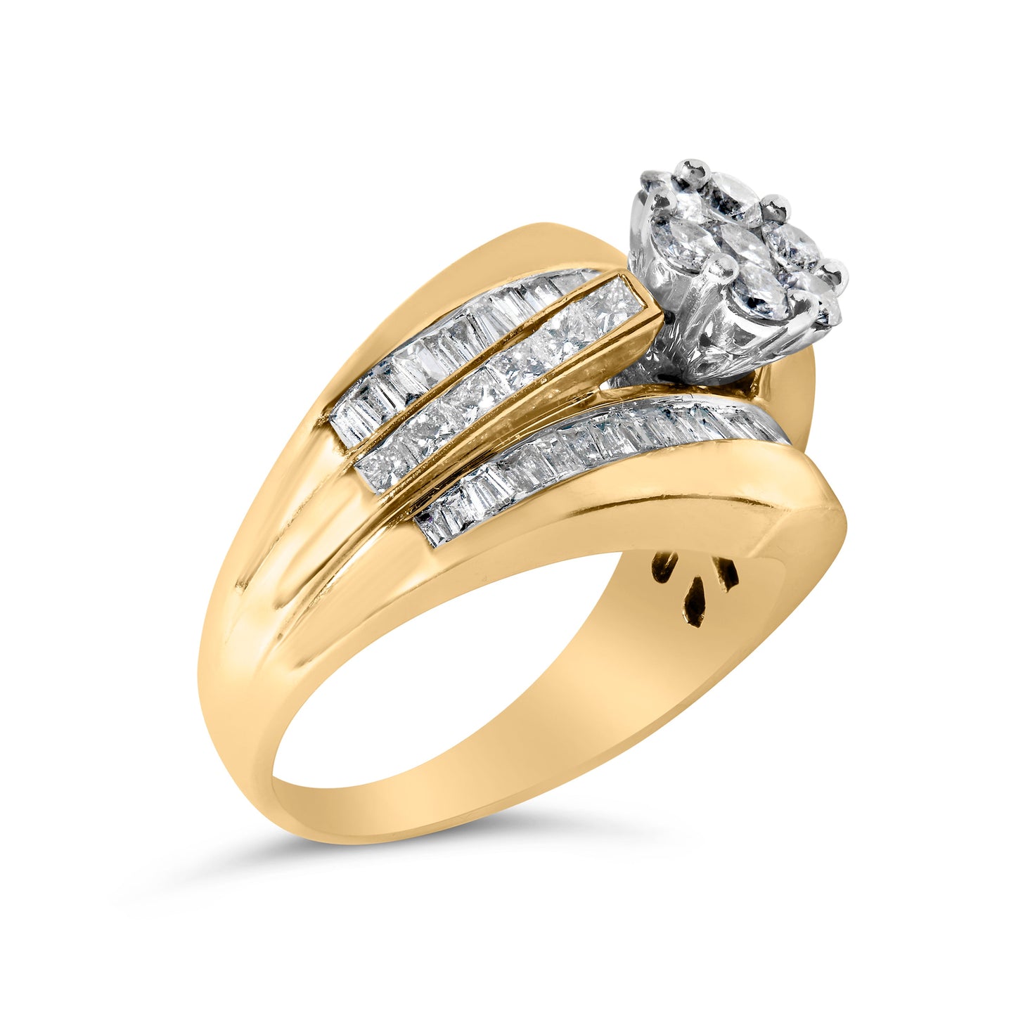 14K Yellow Gold 2-1/3 Cttw Diamond Cluster Channel Set Chevron Shaped Engagement Ring (H-I Color, SI1-SI2 Clarity) - Ring Size 7