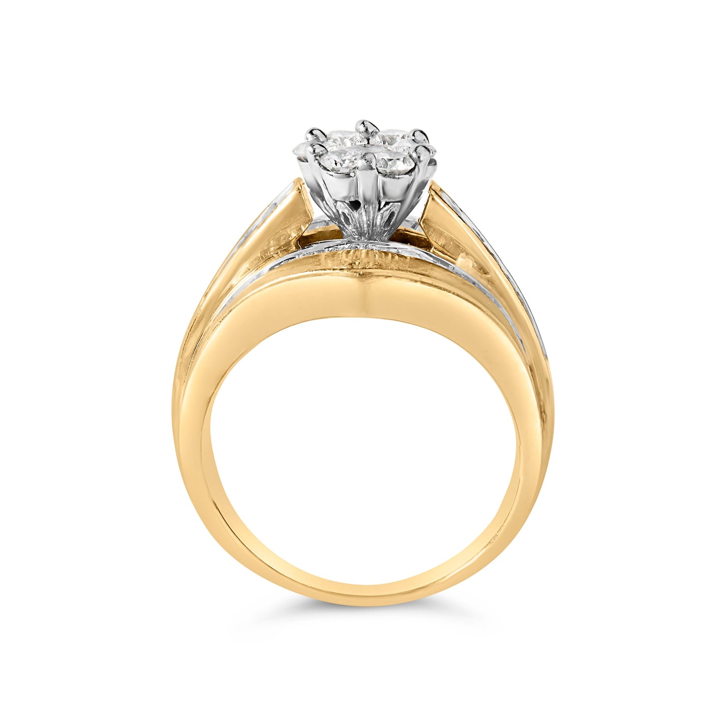 14K Yellow Gold 2-1/3 Cttw Diamond Cluster Channel Set Chevron Shaped Engagement Ring (H-I Color, SI1-SI2 Clarity) - Ring Size 7