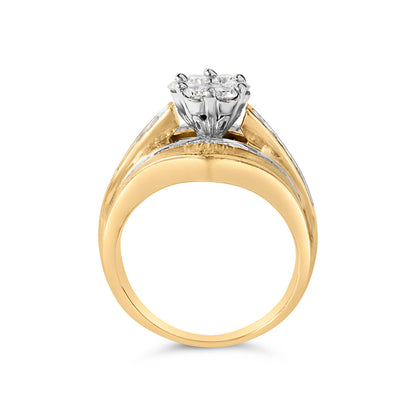 14K Yellow Gold 2-1/3 Cttw Diamond Cluster Channel Set Chevron Shaped Engagement Ring (H-I Color, SI1-SI2 Clarity) - Ring Size 7