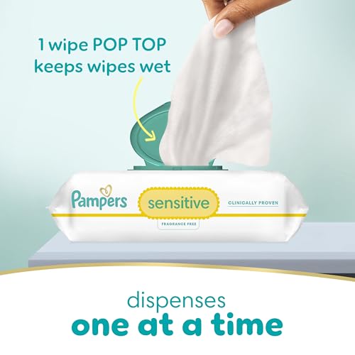Pampers Baby Wipes Sensitive, Water Based Baby Wipes, Hypoallergenic and Unscented Baby Wipes, 56 Wipes Total (1 Flip-Top Packs)