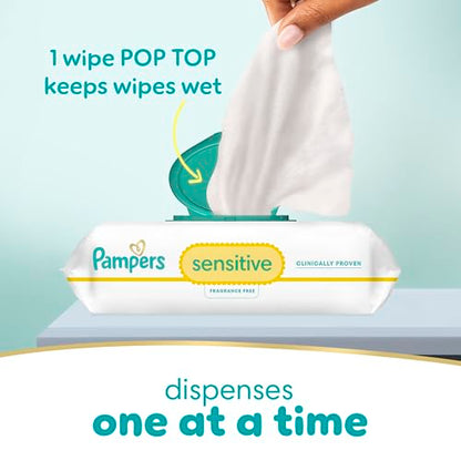 Pampers Baby Wipes Sensitive, Water Based Baby Wipes, Hypoallergenic and Unscented Baby Wipes, 56 Wipes Total (1 Flip-Top Packs)