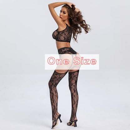 Fishnet Bodystocking One Piece Mesh Bodysuit Sexy Tights Full Body See Through Jumpsuit