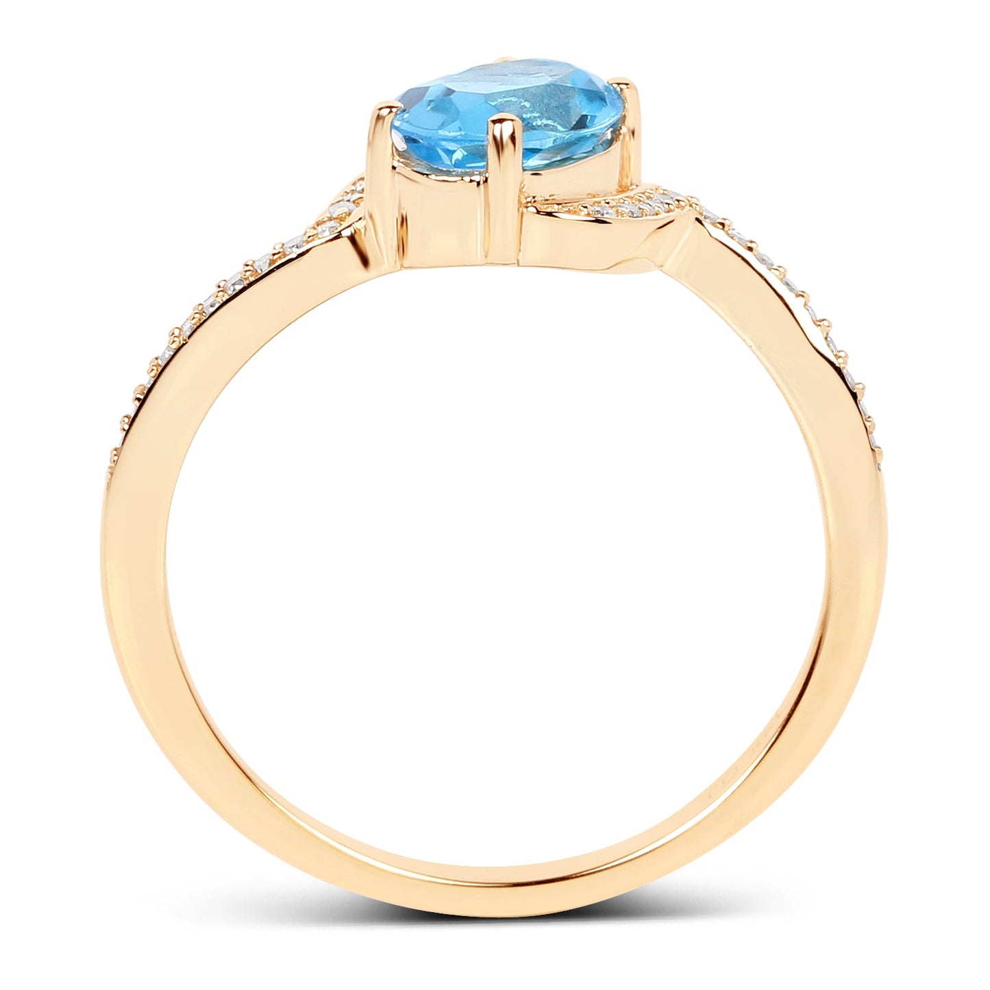 1.04 Carat Genuine Swiss Blue Topaz and White Diamond 14K Yellow Gold Ring