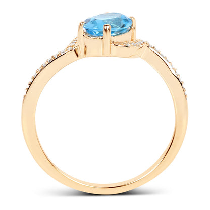 1.04 Carat Genuine Swiss Blue Topaz and White Diamond 14K Yellow Gold Ring