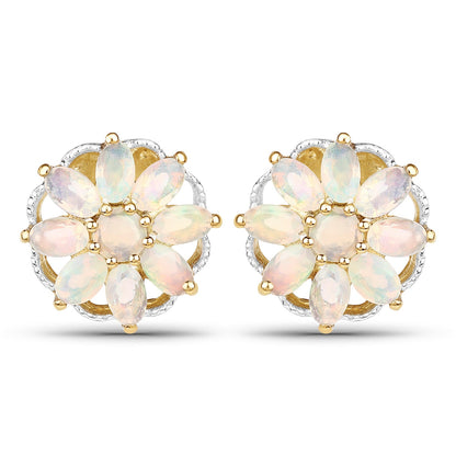 14K Yellow Gold Plated 2.70 Carat Genuine Ethiopian Opal .925 Sterling Silver Earrings